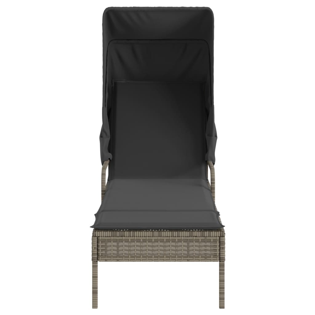 Vidaxl Sun Lounger with Canopy, Grey, Poly Rattan