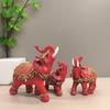 Resin Elephant Figurine Decorative Ornament Home Office Desk Entryway Chinese Style Red Gold