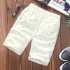 Summer Shorts Men Fitness Sport Elastic Waist Drawstring Shorts Men's Beach Pants Calf-length Design Fish Bone Printing Male