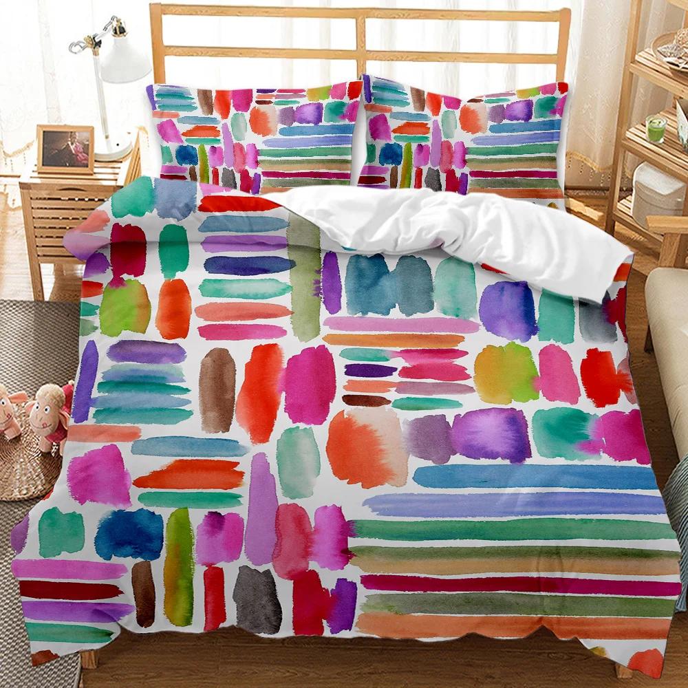 Geometry Duvet Cover Watercolor Abstract Painting for Quilt Comforter All Seasons Double Queen King Size Polyester Qulit Cover
