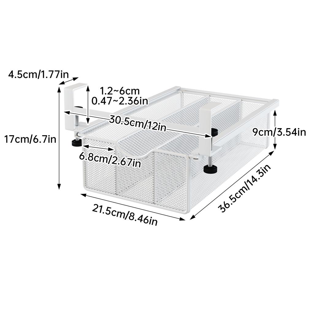 Under-Desk Drawer with Rod, Invisible Storage Box under the Desk, Workstation Transformation Tool, Student Desk Side Shelf