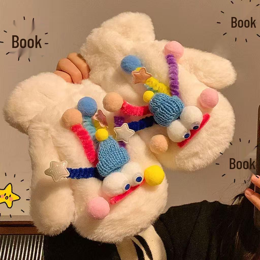 Mitaines d'hiver chaudes en peluche pour femmes avec cordon de cou - Gants de cyclisme coupe-froid