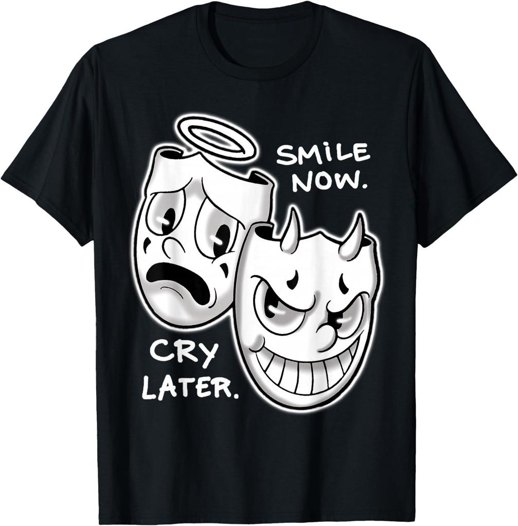 Smile Now Cry Later Angel Devil Happy Sad Vintage Cartoon T-Shirt