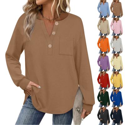 Haut à manches longues à la mode pour femmes, couleur unie