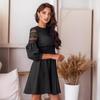European Retro Court Style Puff Sleeve Lace Dress - Waist-Slimming, Hollowed-Out, Three-Quarter Sleeves Women's Clothing