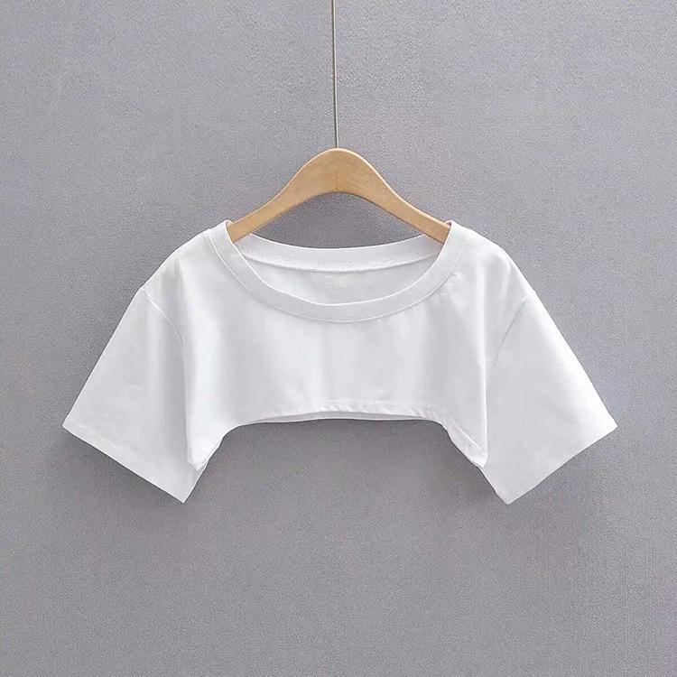 Trendiges minimalistisches europäisch/amerikanisches lockeres Crop-Top Jazz-T-Shirt mit einfarbigem Design und superkurzen Ärmeln