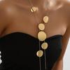 1 PCS Elegant Statement Style Geometric Round Glossy Brushed Irregular Thin Snake Chain Long Pendant Necklace Jewelry for Women
