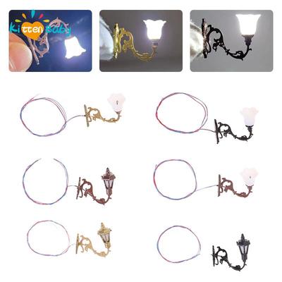 2pc Antique 1:12 Dollhouse Lamp Wall Light DIY Model Decor Toy Dollhouse Accessories Garden Yard Chandelier Sand Table Led Light