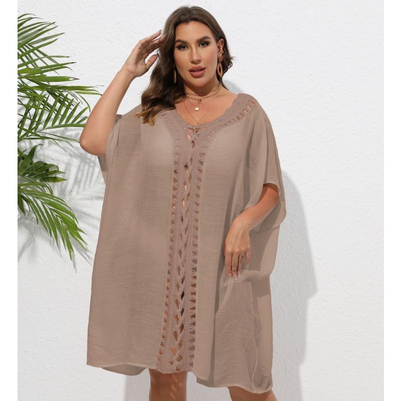 Women Plus Size Hand Crochet Floral Patchwork Cover Up Dress Loose Beach Bikini Cover Up Outerwear