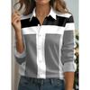 New Women's Long-sleeved Shirt, Simple Pattern of Black, White and Gray Stripes, Commuter Versatile Casual Top