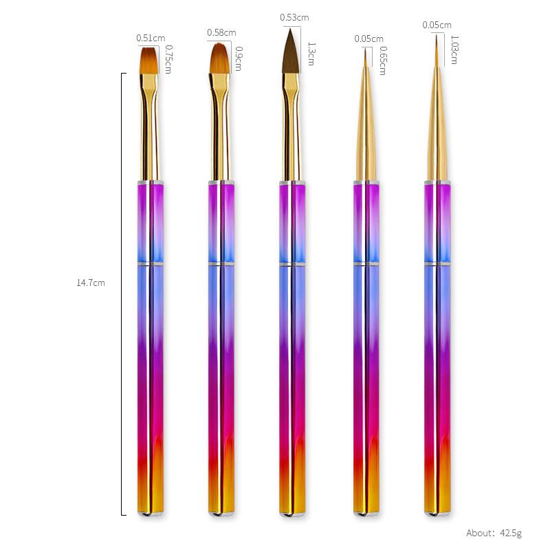5pcs Nail Art Metal Handle Acrylic UV Gel Extension Builder Petal Flower Painting Drawing Brush Manicure Tools
