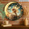 2D Flat, 1pc Enchanted Fairy On Crescent Moon Aluminum Wall Art - Whimsical Butterfly Amp; Floral Design, HD Printed Round Metal Sign for Home Decor