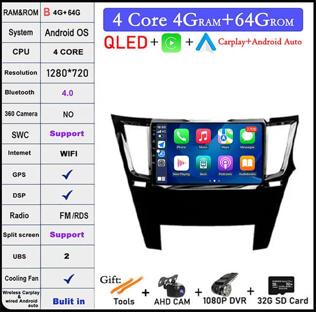For Subaru Outback 4 BR Logacy 5 2009-2014 Car Radio Multimedia Video Player Auto GPS NavigationBluetooth WiFi QLED screen