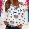 Women Plus Size Asymmetric Cutout Neck Cold Shoulder Long Sleeve Bicycle Printed White Fitted Top