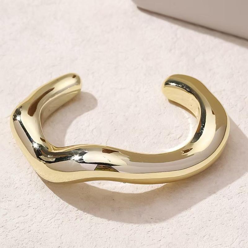 Exaggerated Irregular Cuff Bracelets for Women Fashion Punk Gold Silver Color Glossy Opening Plastic Bangle Female Jewelry