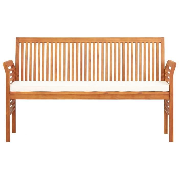 Banc de jardin - vidaXL - 3 places - Bois d'acacia massif - Coussin crème - Résistant aux intempéries