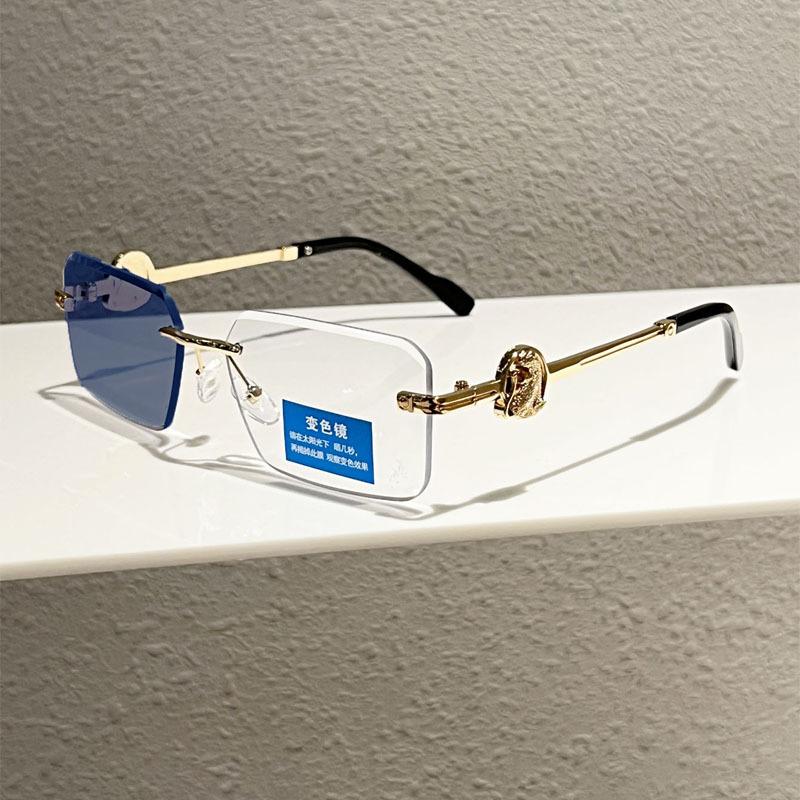 New trimmed frameless flat light trendy box anti-blue light glasses discoloration advanced sense no degree goggles