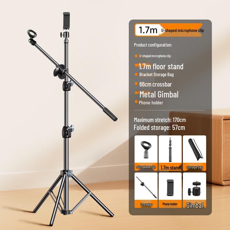 Universal Floor-Standing Metal Microphone Stand with Retractable Clip