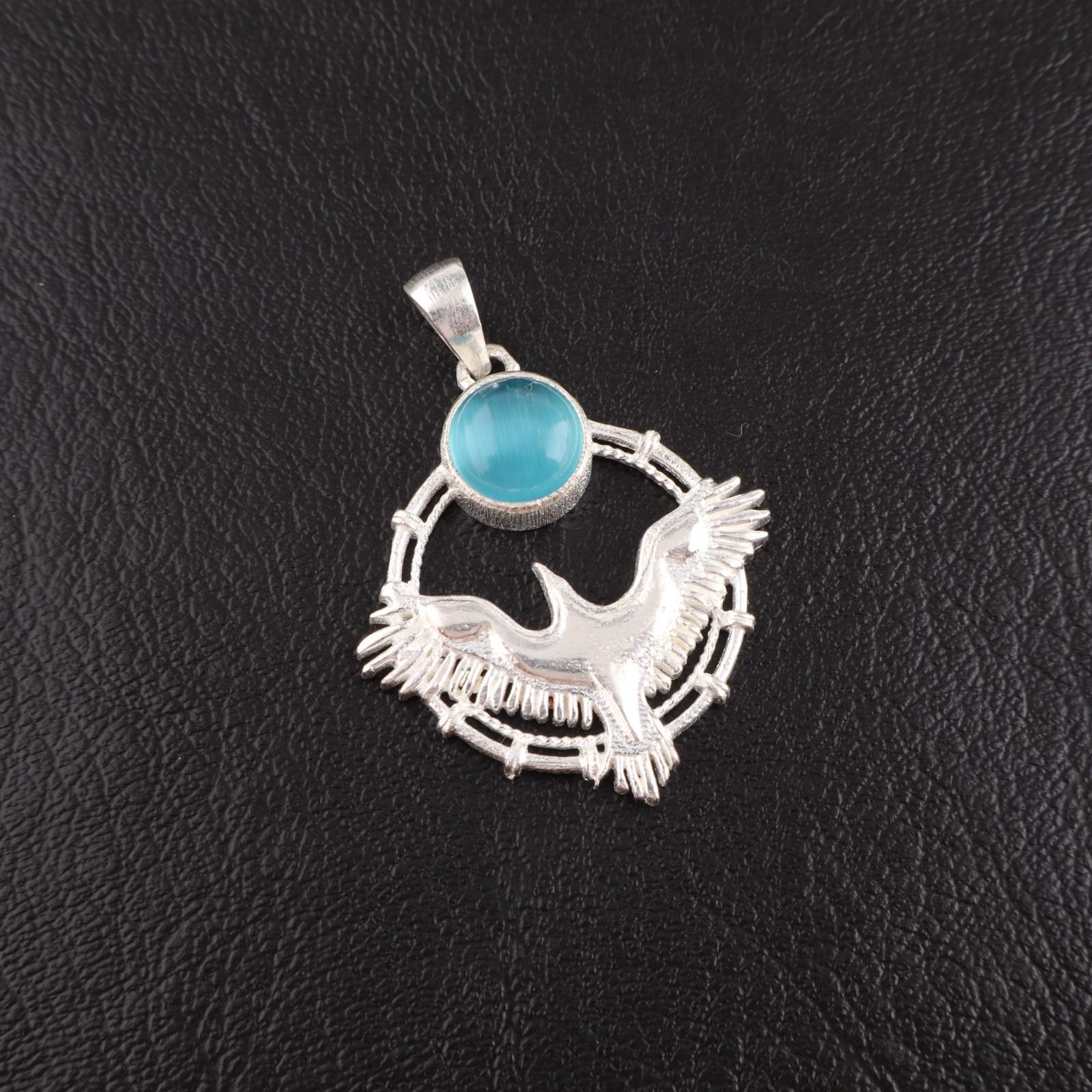 

Rare Blue Cat s Eye Gemstone 925 Sterling Silver Jewelry Handmade Pendant 1.43 CP-38-46