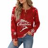 Damen Strickoberteil mit Knopfleiste und Weihnachtsdruck, Langarm, für festliche Freizeitkleidung