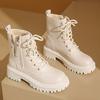 Fashionable Faux Pu Leather Round Toe Martin Boots With Thick Bottom And Warm Lining
