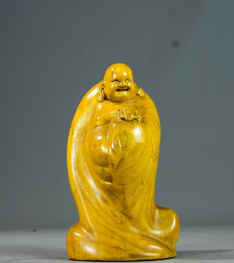 Chińska Rzeźbiona Drewniana Statua Buddy Figurki Buddy Maitrei Drewniana Sztuka