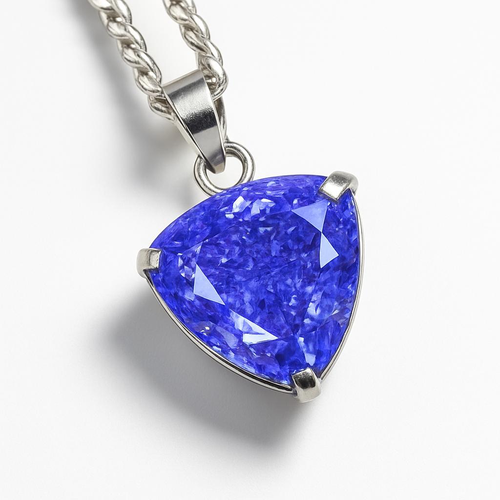 925 Sterling Silver CERTIFIED 42 Ct Natural Purple Trillion Sapphire Pendant AI-116-NS