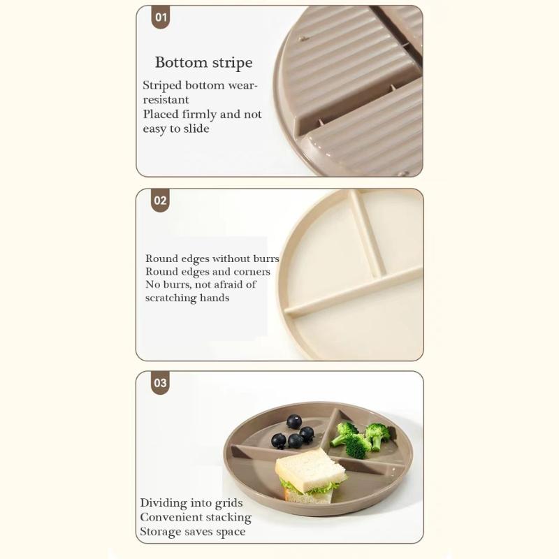 22cm Compartmentalized Plate Plastic Tableware Family Meal Plate for Kids and Adults Microwave and Dishwasher Safe