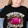 TOUCHDOWN SEASON Football Graphic Print Tee Girls Casual Short Sleeve T-shirt For Spring Summer For Everyday Activities