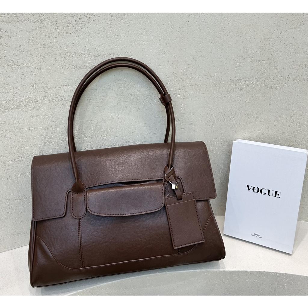 Niche Design Large Capacity Tote Document Handbag Shoulder First Layer Vegetable Tanned Cowhide Commuter Business
