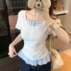 Women's Plus Size Summer Patchwork Faux Two-Piece Short Sleeve T-Shirt - Slimming Loose Fit