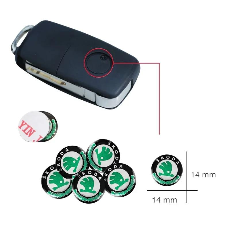 Car Sticker 2025 New 14mm Car Remote Key Sticker Aluminum Emblem Decal For Skoda Octavia Kodiaq Fabia Superb Rapid Kamiq Karoq D