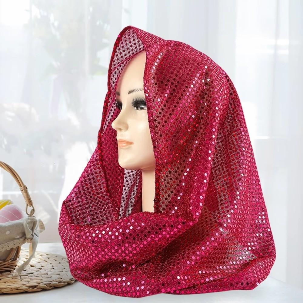 Fashion Soft Sequin Hooded Headscarf Breathable Lightweight Lace Hijab Cap Solid Color Sequin Head Wraps Daily Wear