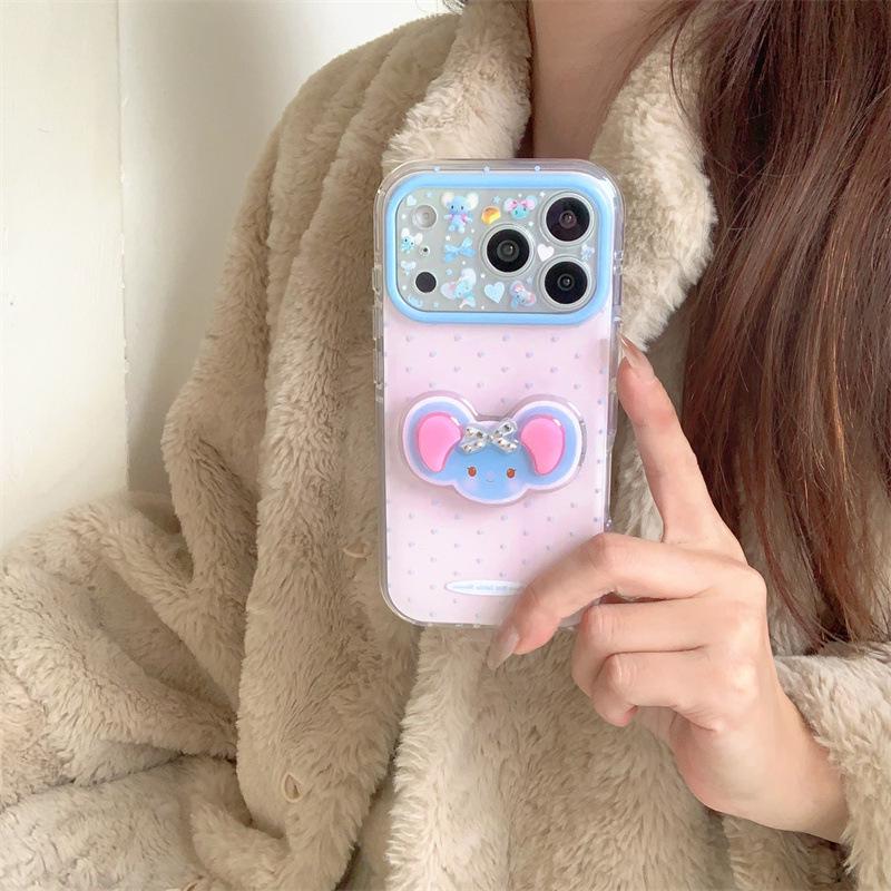 Blue Polka Dot Mouse Stand & Phone Case for iPhone 16/17 Pro Max