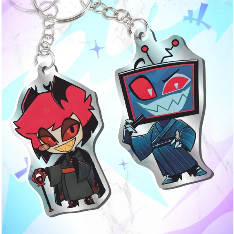 Acrylic Key Buckle for Alastor Lucifer Charlie Vox Adam The Exorcist Anime Cartoons Acrylic Key Chain Student Backpack Pendant