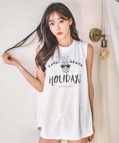 Tyubeuteuli Women'S Holiday Loose Fit Sleeveless Rash Guard B302 White