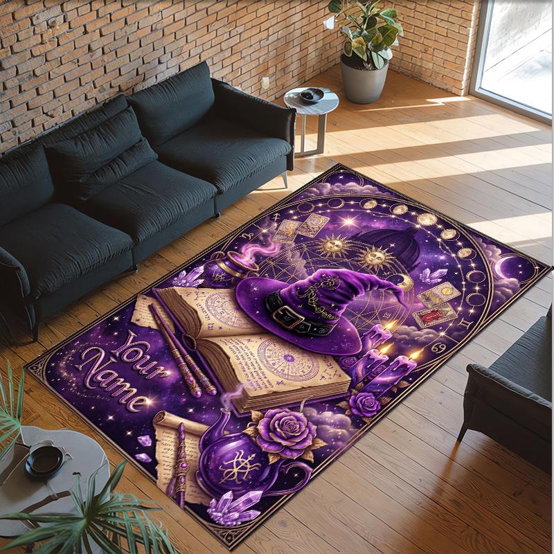 Witchcraft Theme Crystal Velvet Rug Personalized Custom Name Text Soft Floor Mat Home Decor