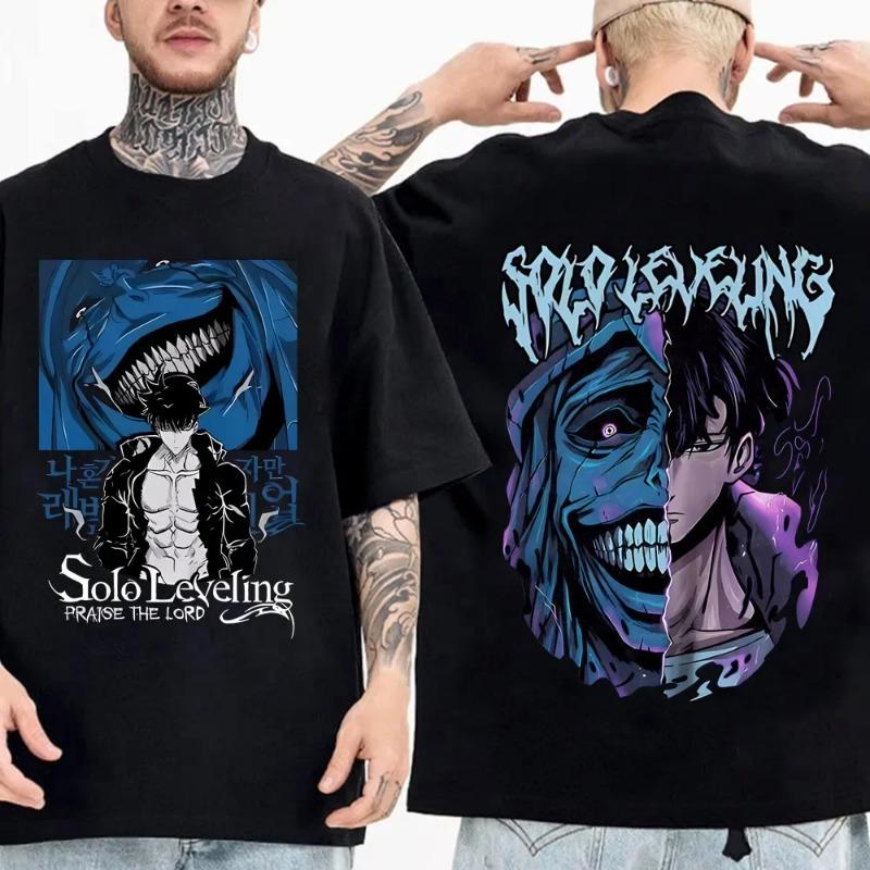 Men‘s Clothes 3D Printed Korean Comics Solo Leveling Round Neck Y2k Trend T-shirt Leisure and Summer Street Short-sleeved Moto