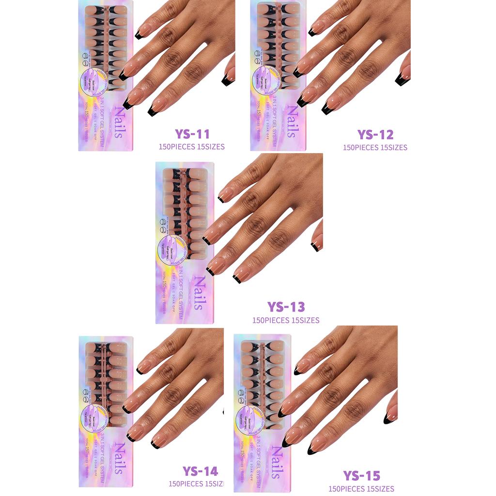150Pcs Press On Nails Soft Gel False Nail Tips 3 In 1 Pre-Colored French Nails Fake Nails 14 Sizes for Nail Extension
