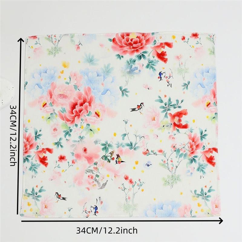 1Pc 34x34cm Women's Cotton Scarf Thin Absorbent Wipe Sweat Towel Antique Chinese Style Handkerchief
