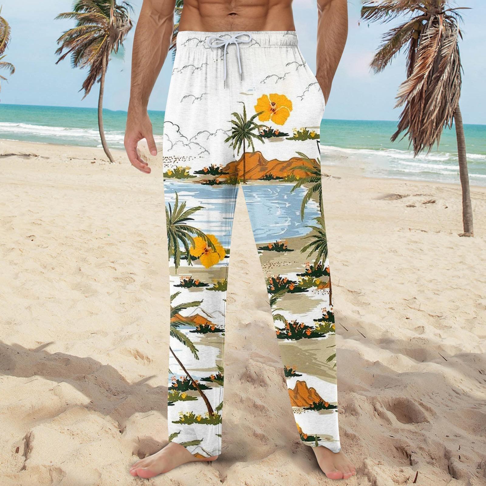 

Мужские мягкие домашние пижамные штаны с гавайским принтом, повседневные спортивные штаны с завязками XS белый