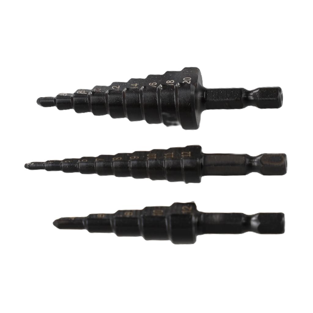 3-12mm 4-12mm 4-20mm Hole Step Drill Bit 3Pcs Black