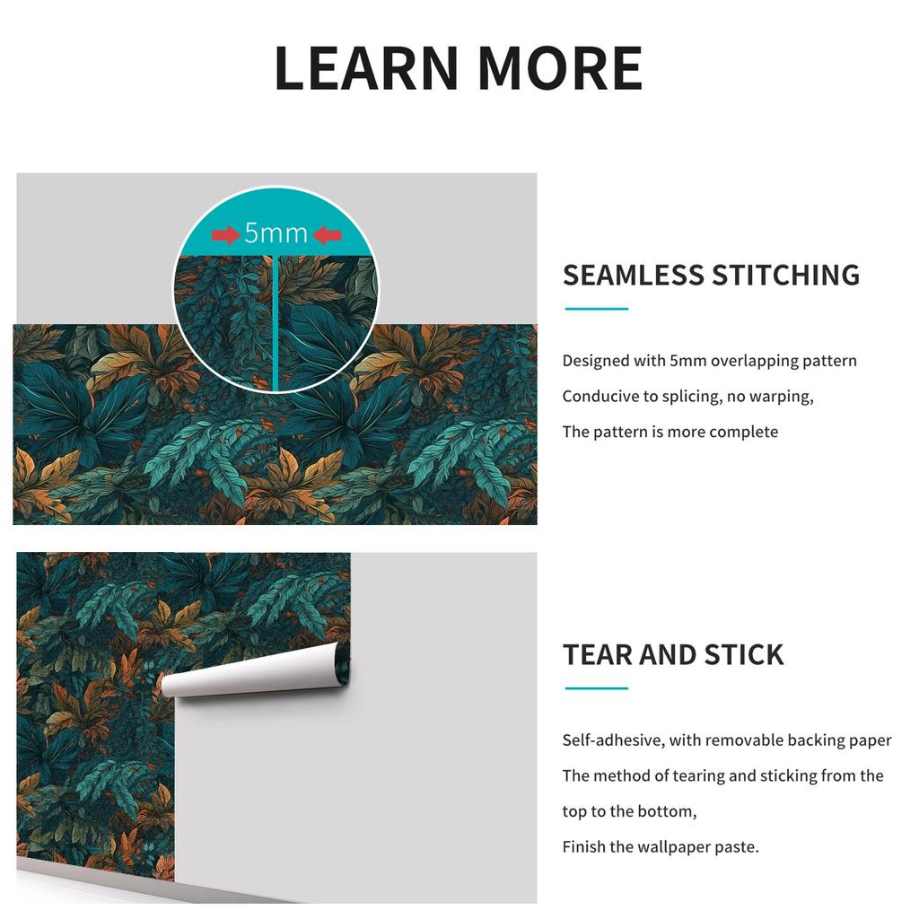 Nordic Style Seamless Splicing Kitchen Living Room Self-adhesive Wallpaper Waterproof Moisture-proof Matte Pvc Plant Wallpaper Wall Sticker