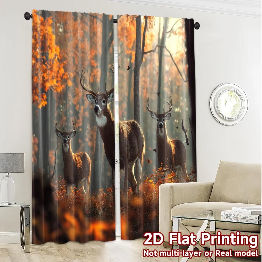 2pcs, 2D FLAT PRINTING Curtains (Without Rod) AutumnDeerHaven Light Filtering Chic Curtains Versatile Polyester Curtains All