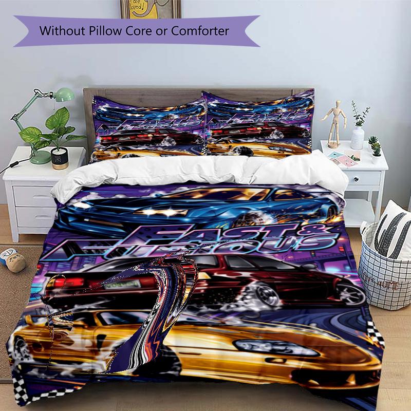3pcs Duvet Cover Set (1*Duvet Cover + 2*Pillowcase, Without Core), Fast & Furious Print Bedding Set, Bedroom Decor, All‑Season, Gift