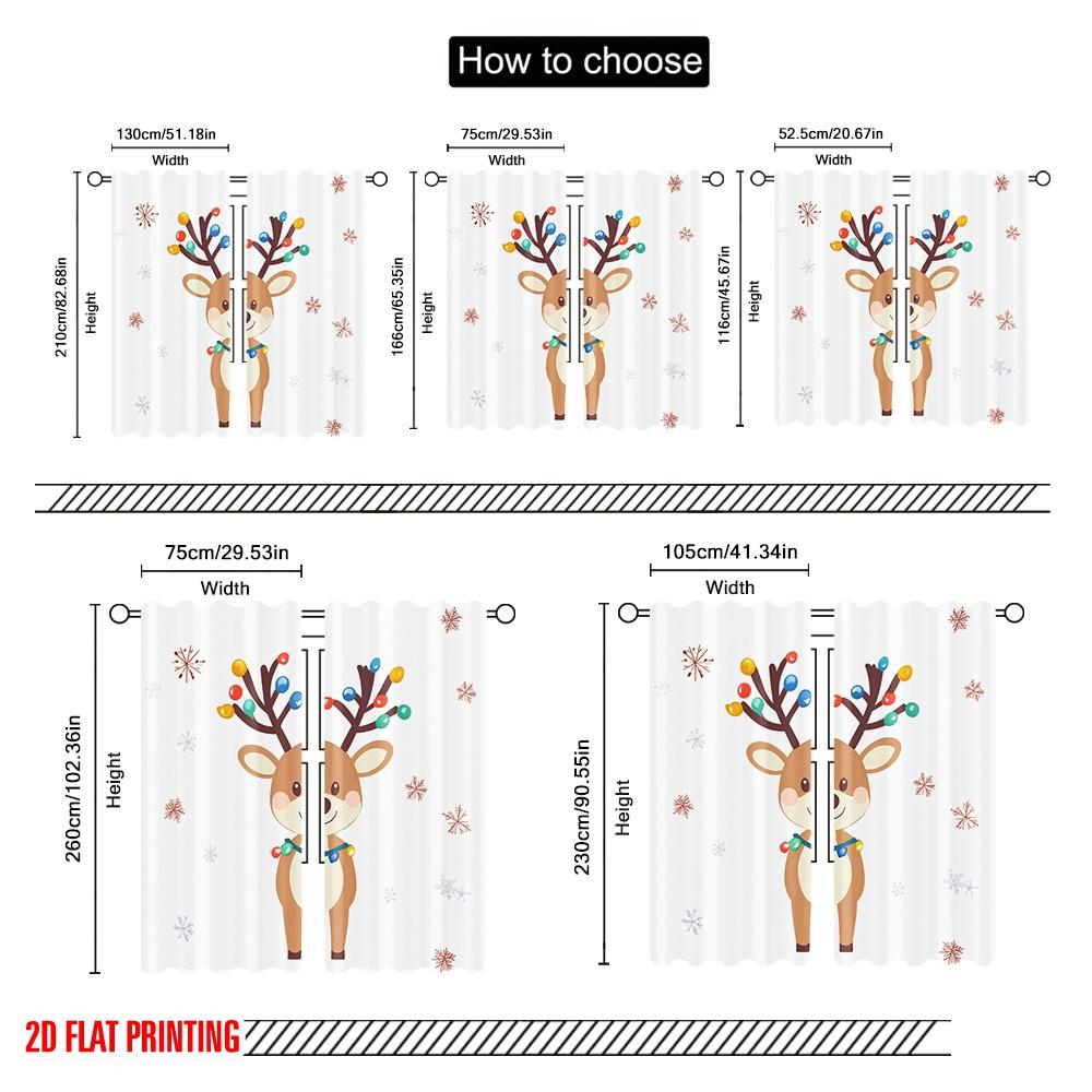 2pcs,2D Plane Printing Curtain Fabric Cute Christmas Deer Snowfall Holiday (3) Versatile 100% Polyester (without Rod)