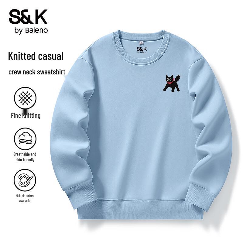 Baleno S&K Men's Casual Crew Neck Sweatshirt with JPB Bowtie Cat Print