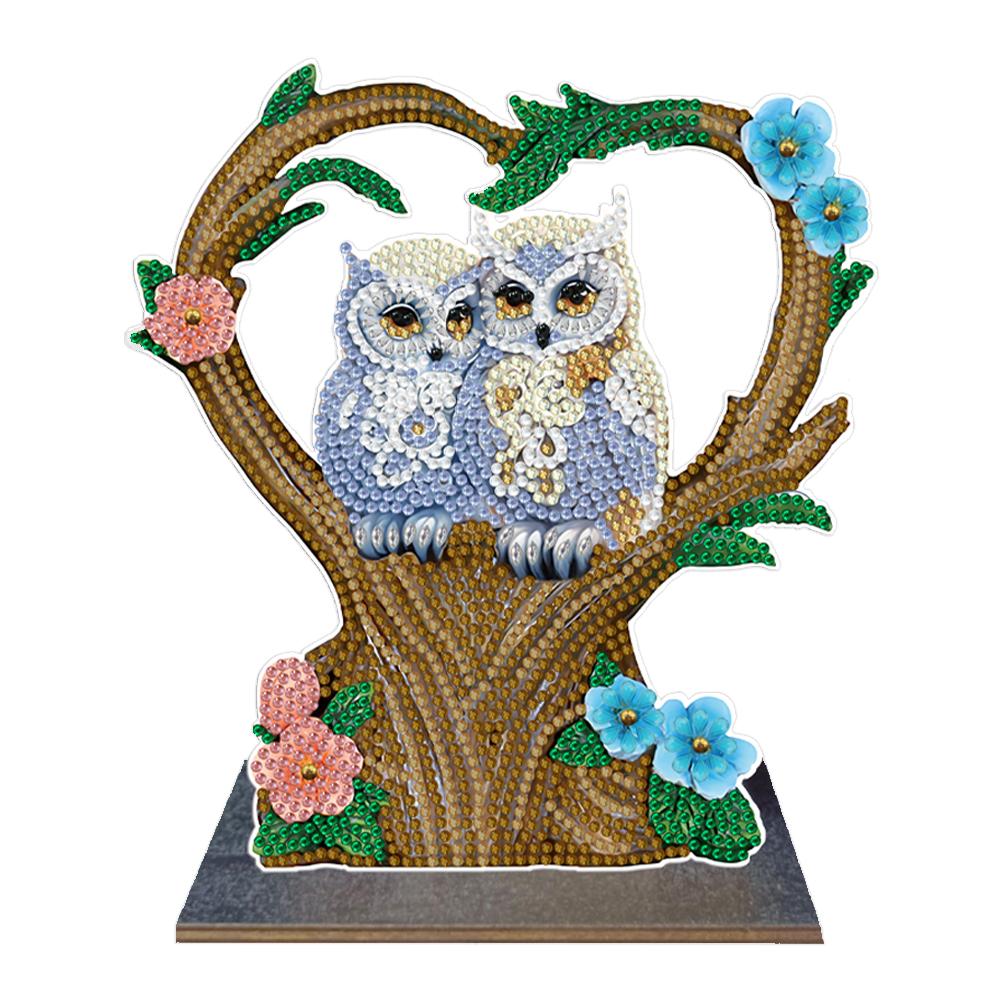 Diamond Painting Ornament Winter Owl Wooden Desktop Crystal Painting Desktop Kit Baby Giraffe for Home Office Desktop Decor