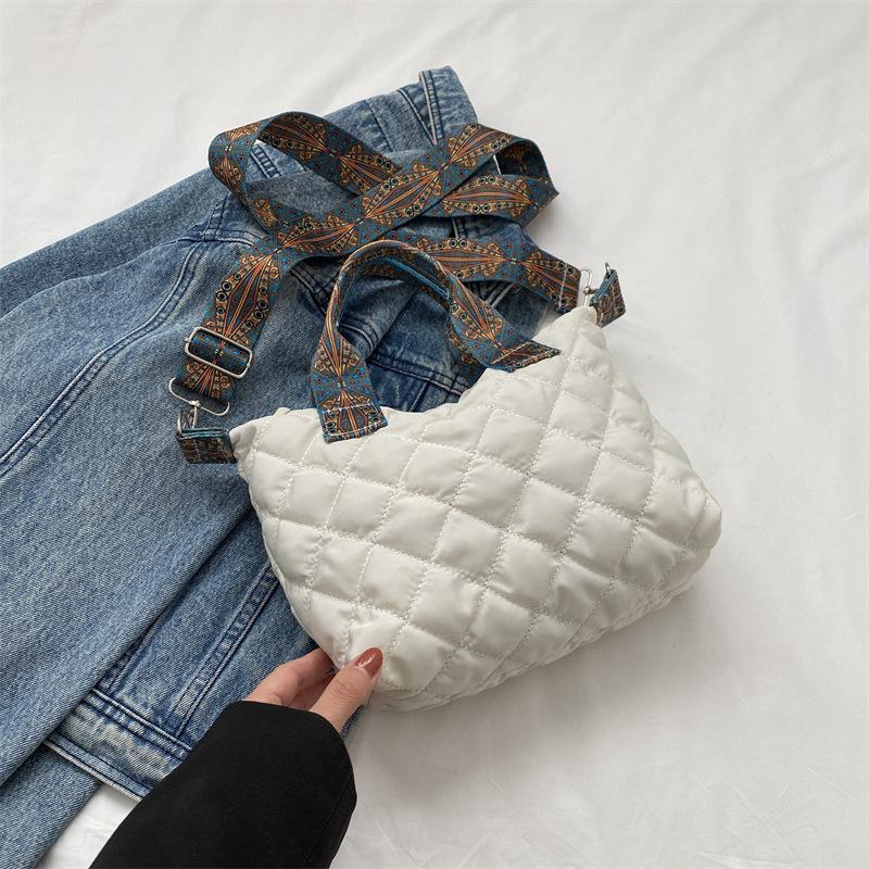 

Женская широкая сумка через плечо, осенне-зимняя сумка через плечо, большая вместимость, универсальная сумка для покупок One Size белый