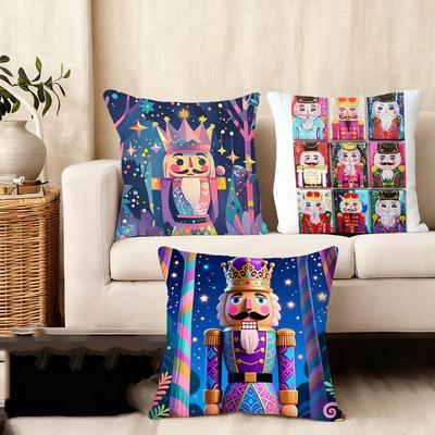 Nutcracker Cartoon Cushion Cover Silky Short Plush Home Sofa Cushion Cover - Invisible Zipper Home Decoration